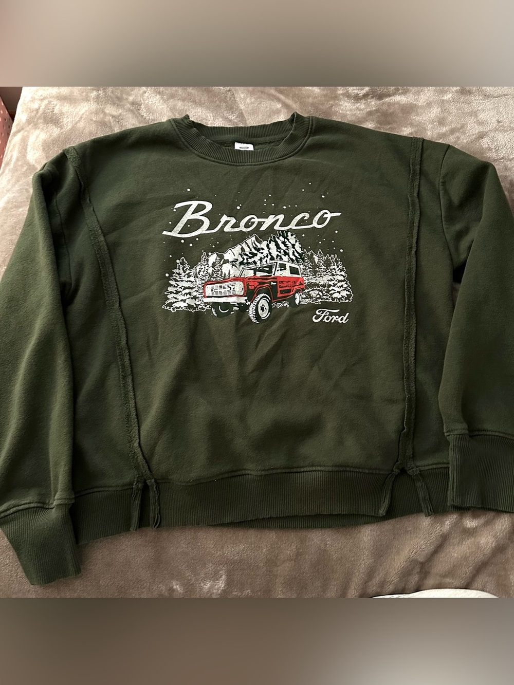 Ford Bronco Crewneck Sweatshirt - Olive Green with Red Graphic